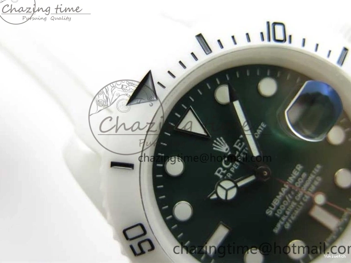 40mm 5GF Best Green Dial White Edition Submariner Strap White Ceramic Rubber SA3135 on 0209
